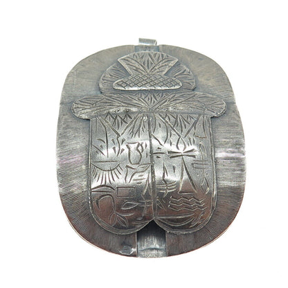 800 Silver Vintage Egypt Beetle / Scarab Oxidized Pin Brooch / Pendant