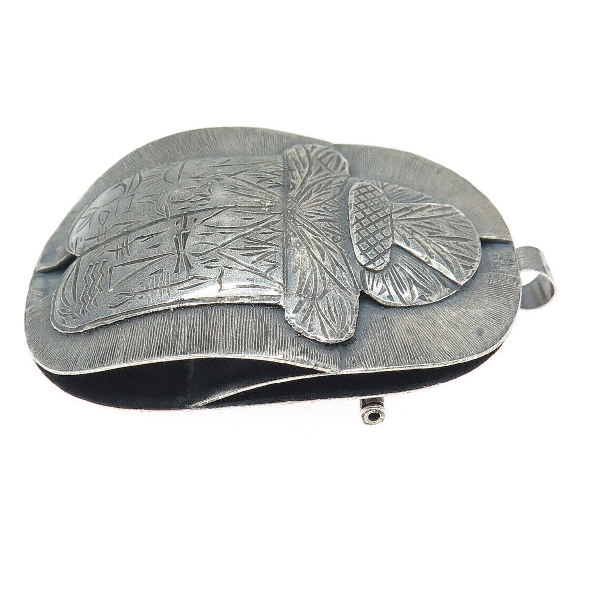 800 Silver Vintage Egypt Beetle / Scarab Oxidized Pin Brooch / Pendant