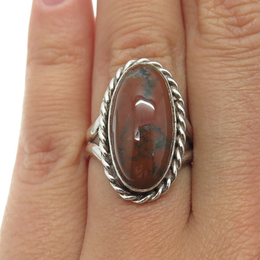 Old Pawn 925 Sterling Silver Vintage Southwestern Real Agate Tribal Ring Size 7