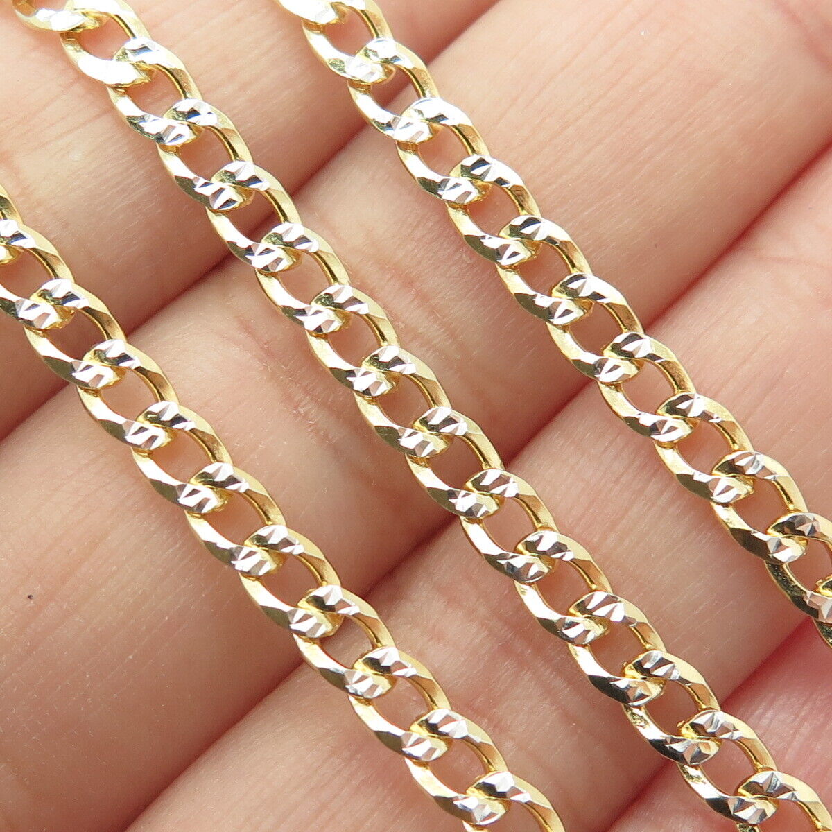 P. LUX 925 Sterling Silver Gold Plated Italy Diamond-Cut Curb Chain Necklace 24"