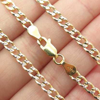 P. LUX 925 Sterling Silver Gold Plated Italy Diamond-Cut Curb Chain Necklace 24"