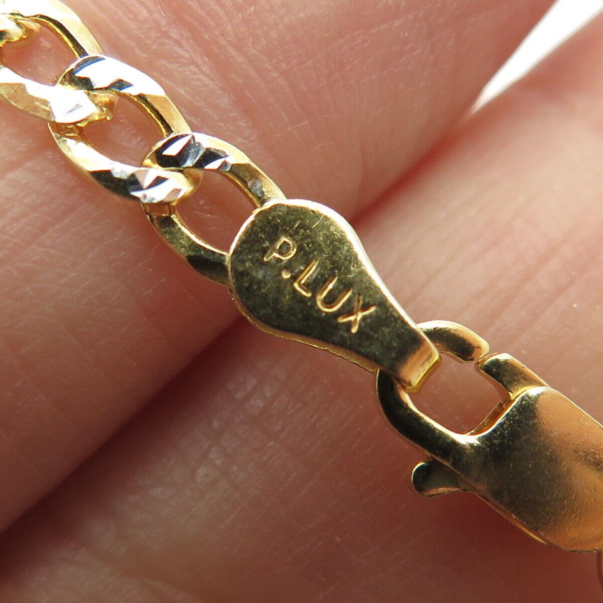 P. LUX 925 Sterling Silver Gold Plated Italy Diamond-Cut Curb Chain Necklace 24"