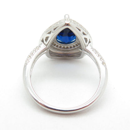 925 Sterling Silver Pear & Round-Cut Blue White C Z Ring Size 8.25