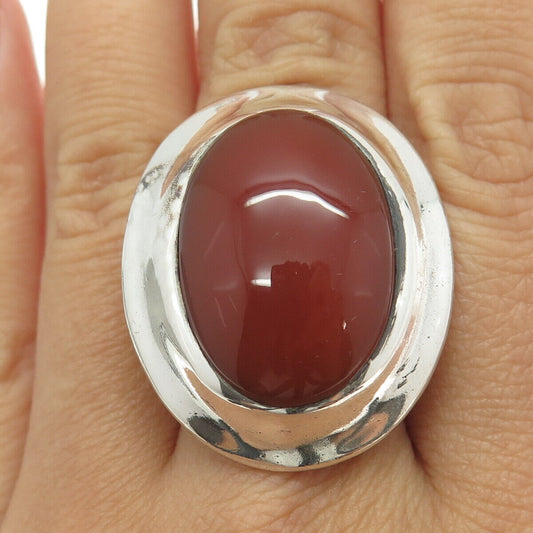 925 Sterling Silver Vintage Real Large Carnelian Gemstone Ring Size 7.75