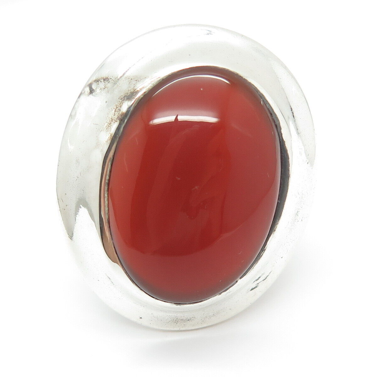 925 Sterling Silver Vintage Real Large Carnelian Gemstone Ring Size 7.75