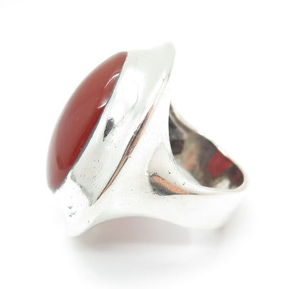 925 Sterling Silver Vintage Real Large Carnelian Gemstone Ring Size 7.75