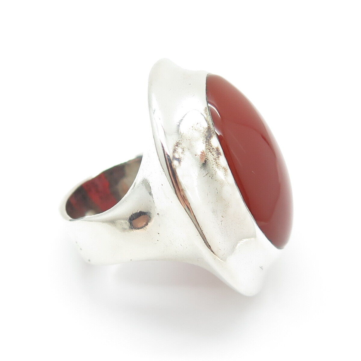 925 Sterling Silver Vintage Real Large Carnelian Gemstone Ring Size 7.75