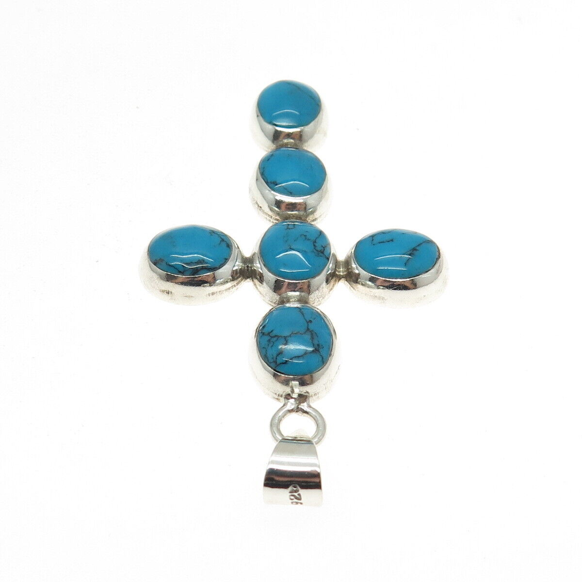 925 Sterling Silver Vintage Real Turquoise Gemstone Cross Pendant