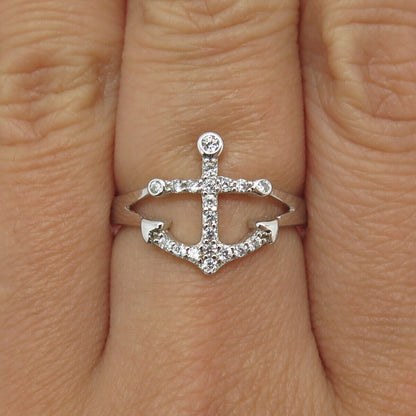 925 Sterling Silver Round-Cut C Z Anchor Ring Size 6.75