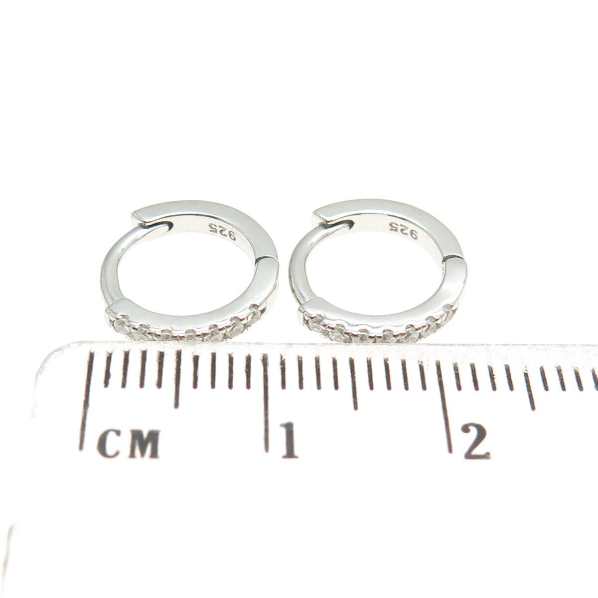 925 Sterling Silver Round-Cut C Z Hoop Earrings