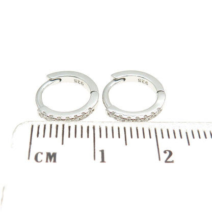 925 Sterling Silver Round-Cut C Z Hoop Earrings