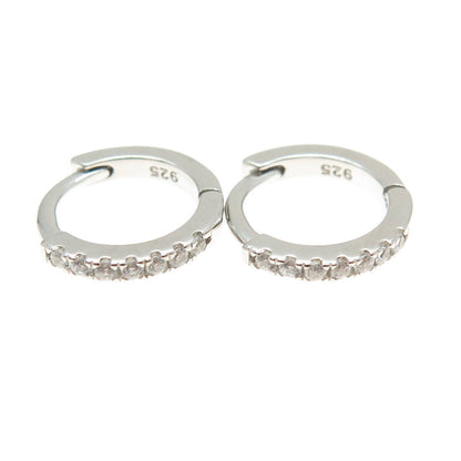 925 Sterling Silver Round-Cut C Z Hoop Earrings