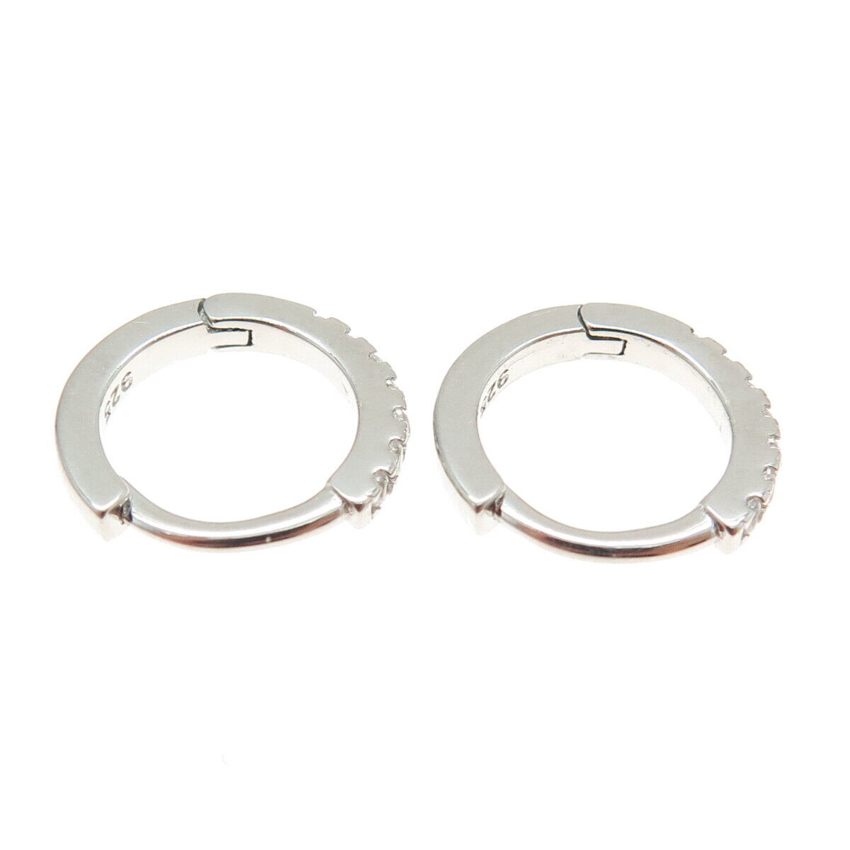 925 Sterling Silver Round-Cut C Z Hoop Earrings