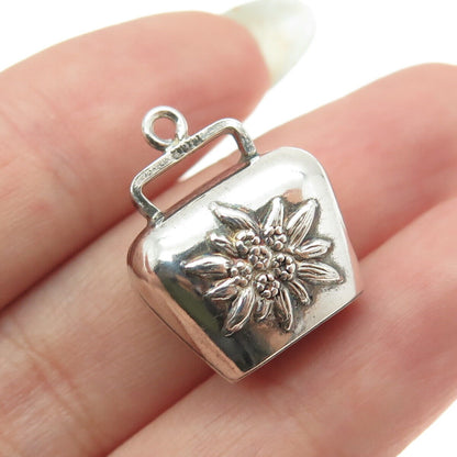 800 Silver Antique Art Deco Flower Bell Minimalist Charm Pendant