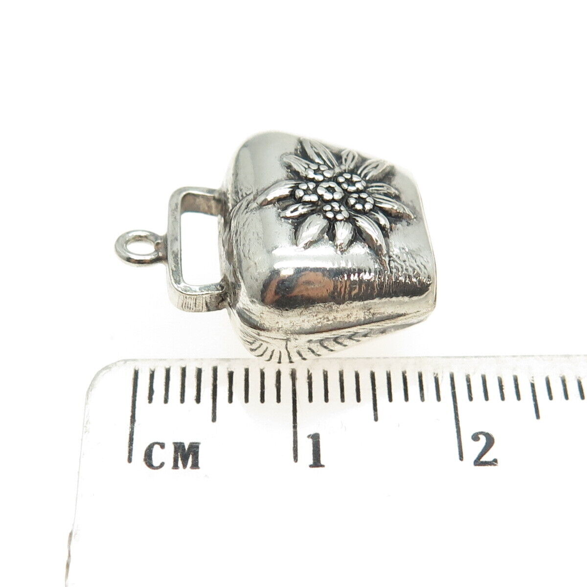 800 Silver Antique Art Deco Flower Bell Minimalist Charm Pendant