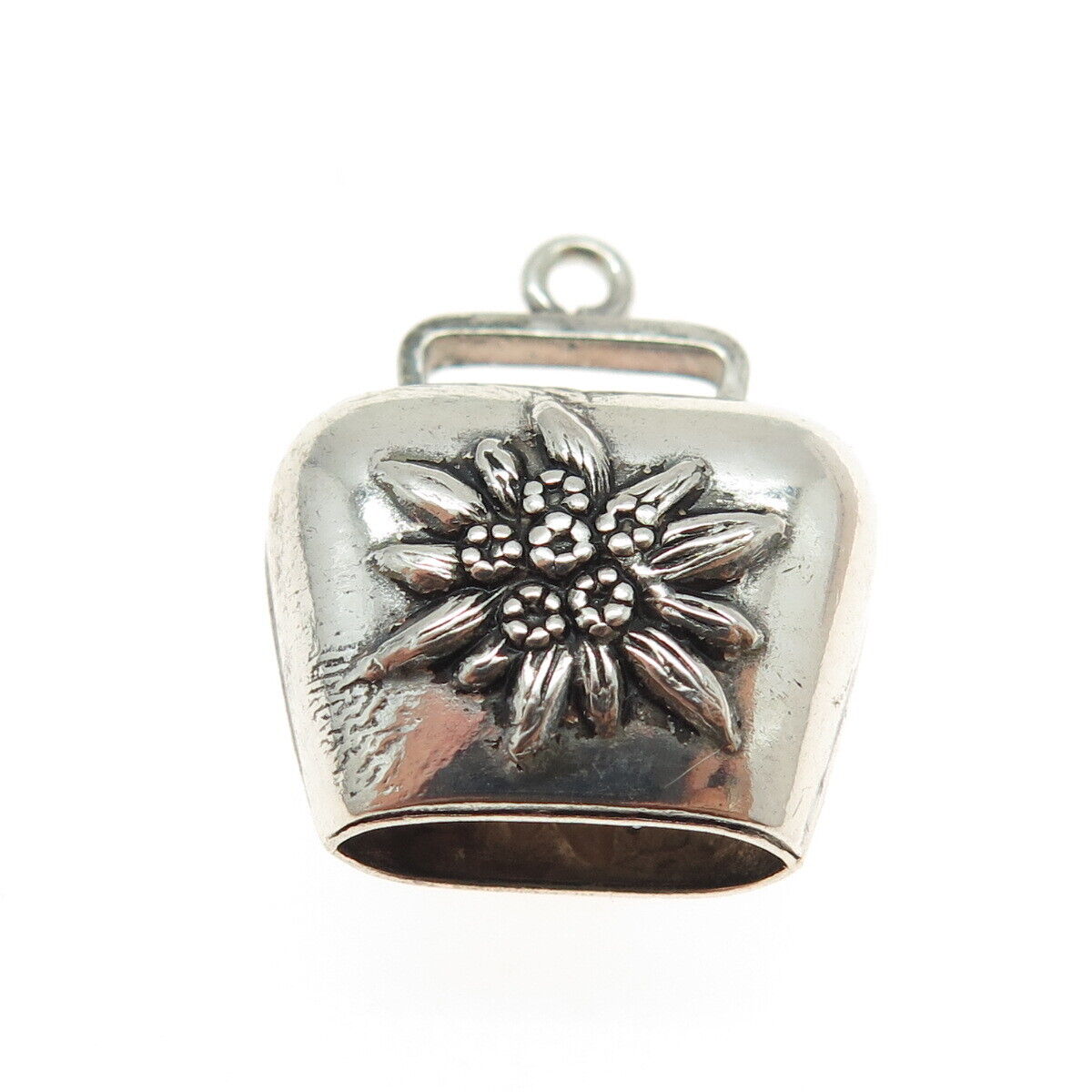 800 Silver Antique Art Deco Flower Bell Minimalist Charm Pendant