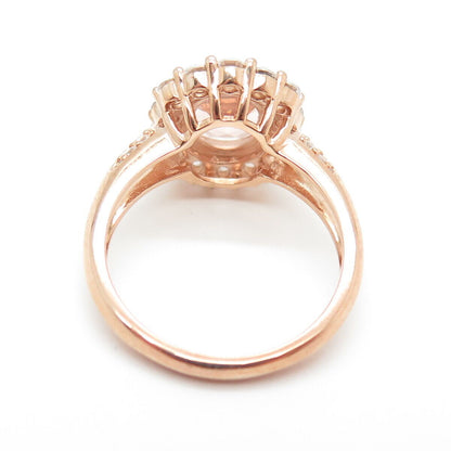 925 Sterling Silver Rose Gold Plated Pink & White C Z Ring Size 7.75