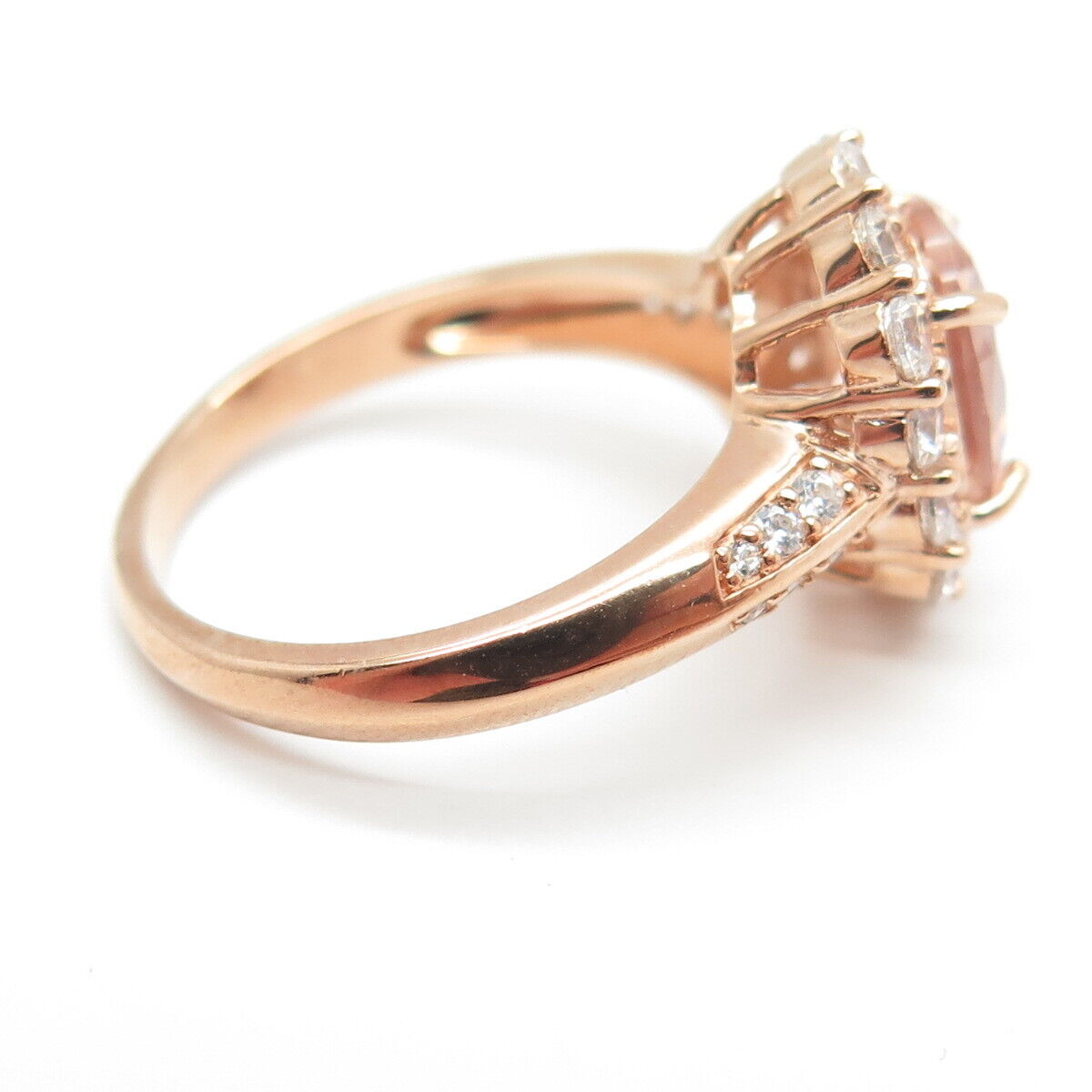 925 Sterling Silver Rose Gold Plated Pink & White C Z Ring Size 7.75