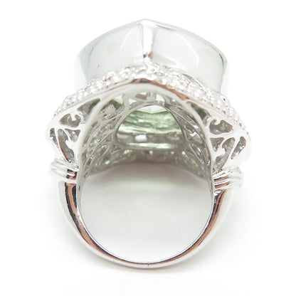 925 Sterling Silver Real Pear-Cut Green Amethyst Statement Ring Size 6