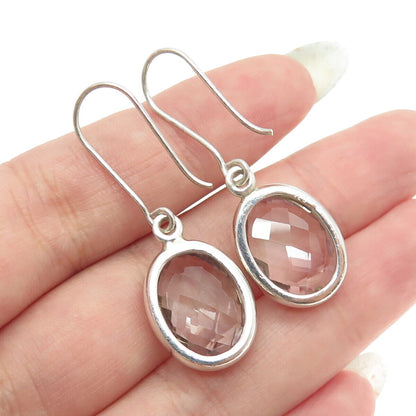 925 Sterling Silver Vintage Real Oval-Cut Amethyst Dangling Earrings