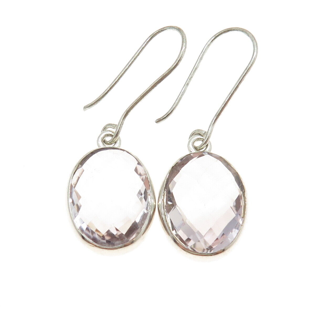 925 Sterling Silver Vintage Real Oval-Cut Amethyst Dangling Earrings