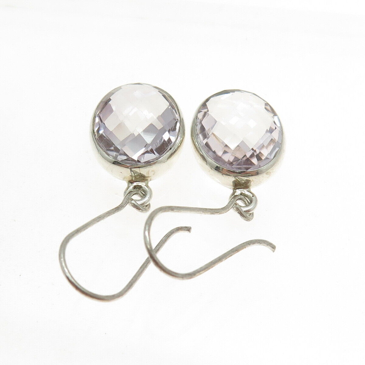 925 Sterling Silver Vintage Real Oval-Cut Amethyst Dangling Earrings