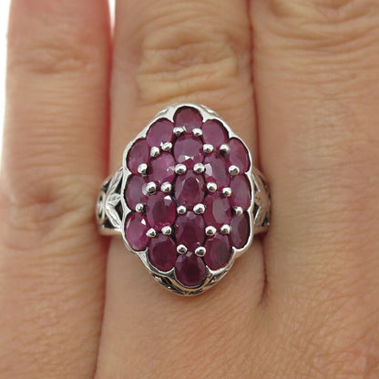 925 Sterling Silver Vintage Real Ruby Gemstone Statement Ring Size 6.25