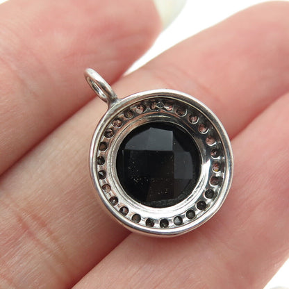 925 Sterling Silver Real Round-Cut Diamond & Black Onyx Minimalist Charm Pendant