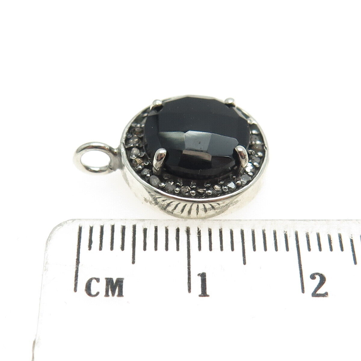 925 Sterling Silver Real Round-Cut Diamond & Black Onyx Minimalist Charm Pendant