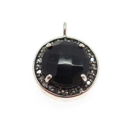 925 Sterling Silver Real Round-Cut Diamond & Black Onyx Minimalist Charm Pendant
