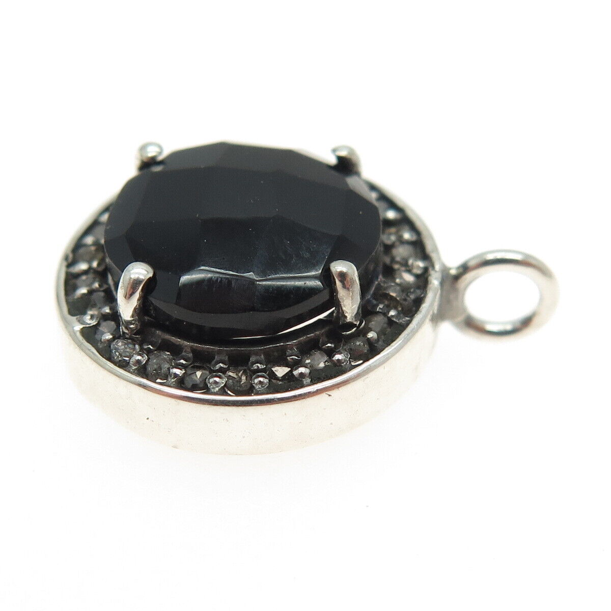 925 Sterling Silver Real Round-Cut Diamond & Black Onyx Minimalist Charm Pendant