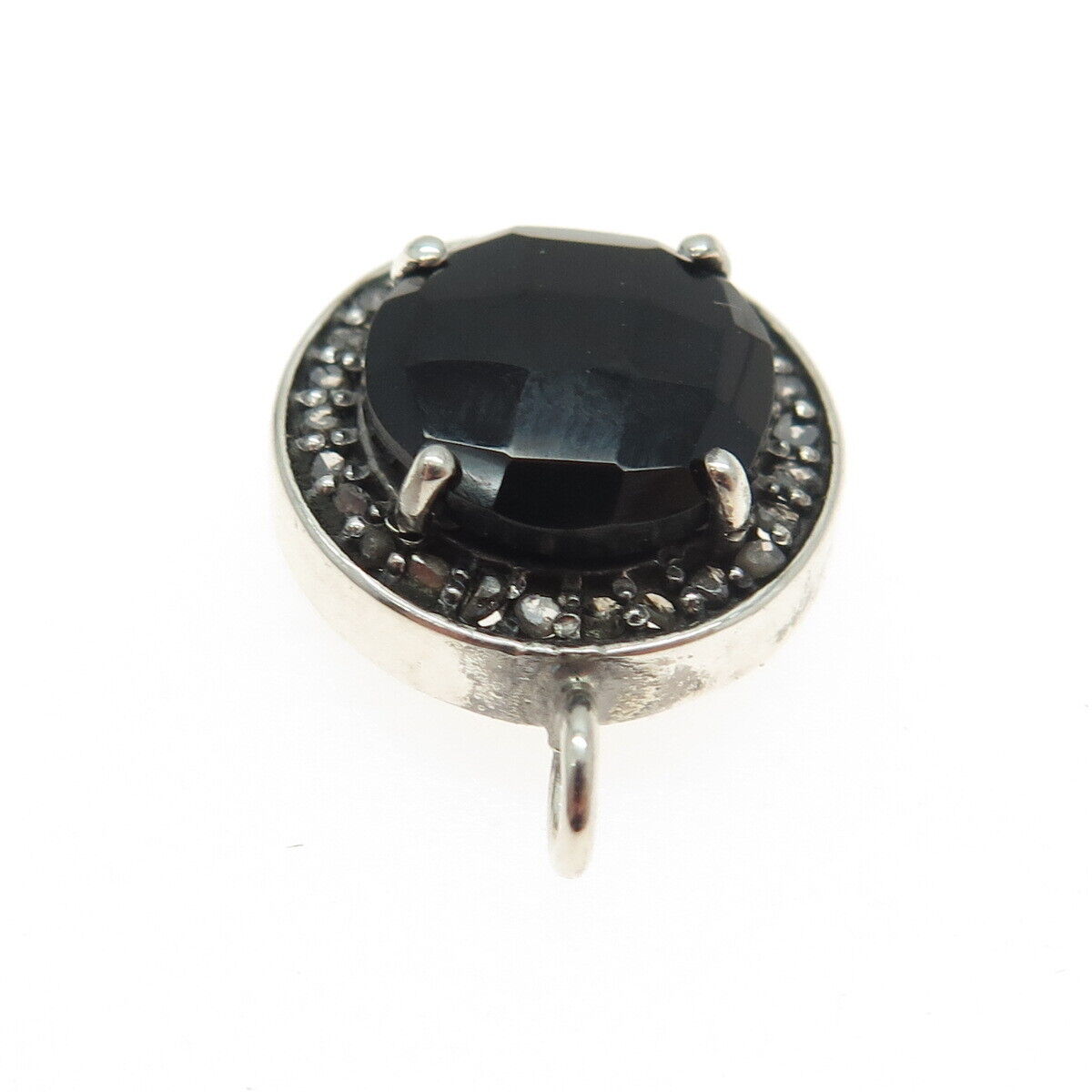 925 Sterling Silver Real Round-Cut Diamond & Black Onyx Minimalist Charm Pendant