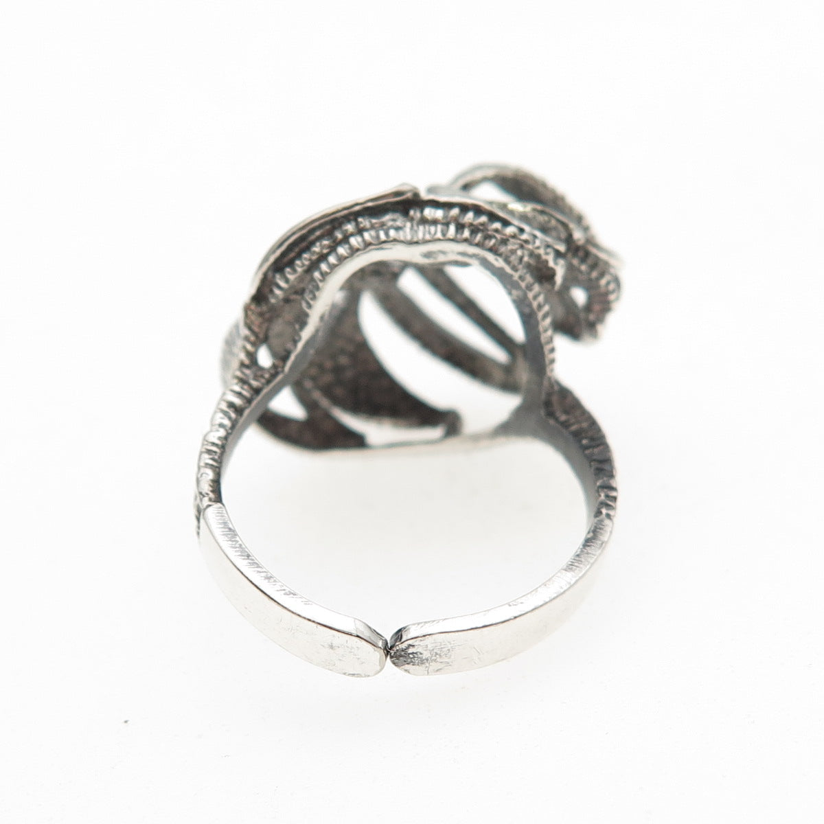 925 Sterling Silver Vintage Enamel Modernist Oxidized Adjustable Ring Size 5.75
