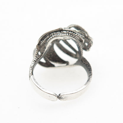 925 Sterling Silver Vintage Enamel Modernist Oxidized Adjustable Ring Size 5.75