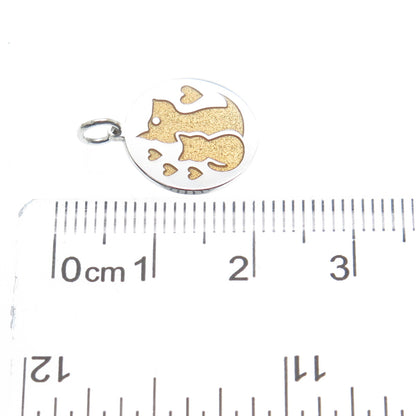925 Sterling Silver Enamel Dog & Cat Friendship Round Minimalist Charm Pendant