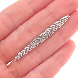 925 Sterling Silver Antique Art Deco Floral Oxidized Bar Pin Brooch