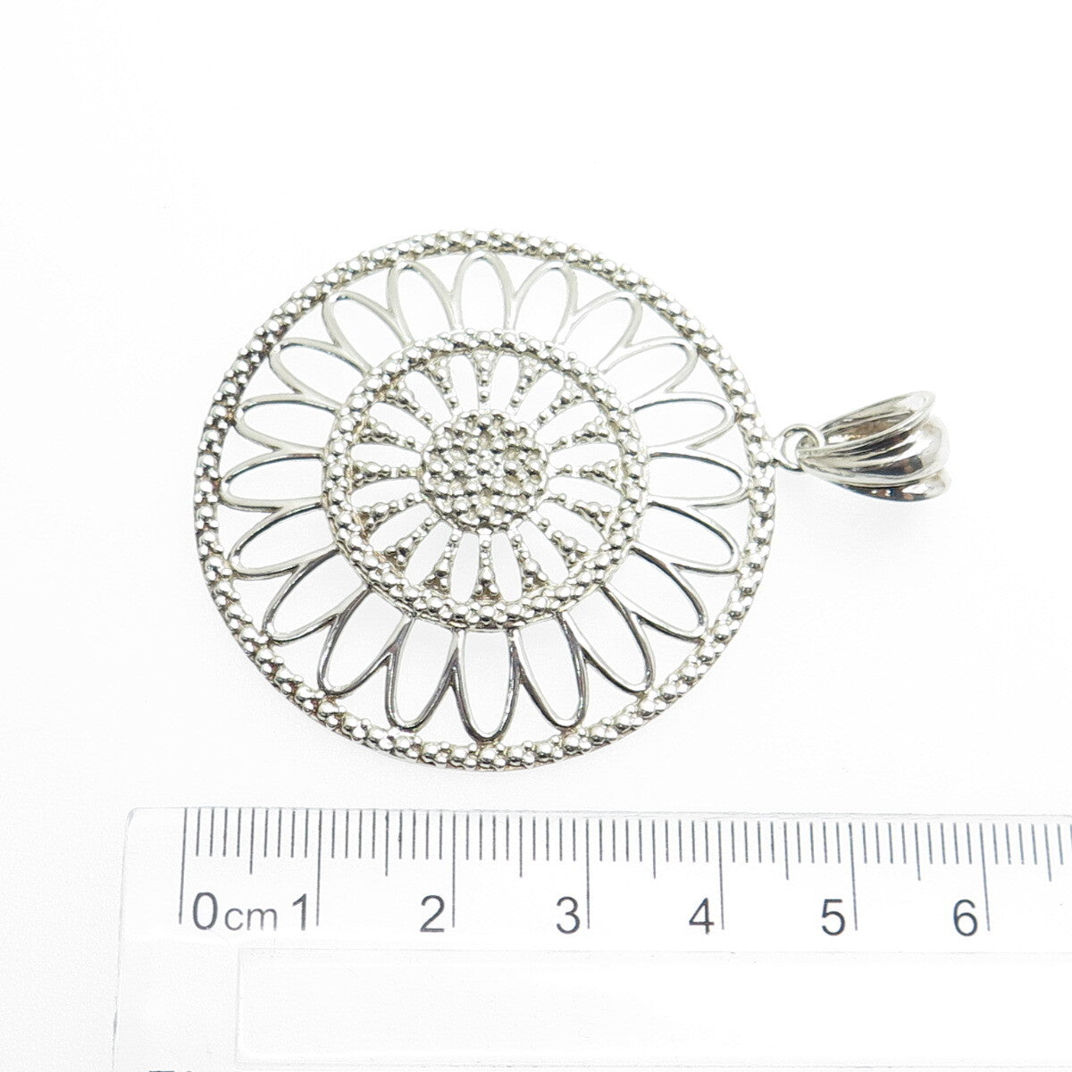 MILOR 925 Sterling Silver Vintage Italy Granulated Floral Round Pendant