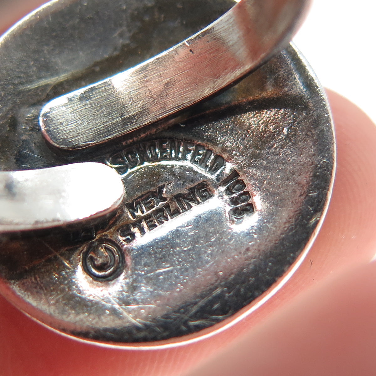 BRENDA SCHOENFELD 925 Sterling Vintage 1993 Mexico Button Oxidized Ring Size 6.5