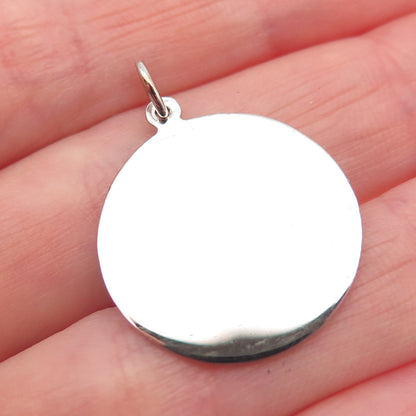 925 Sterling Silver Vintage Round Tag Charm Pendant