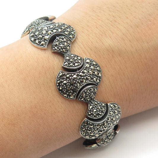 925 Sterling Silver Vintage Judith Jack Real Marcasite Gemstone Bracelet 7.25"