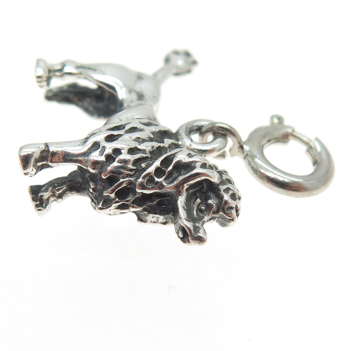 925 Sterling Silver Vintage Poodle Dog Spring Ring Lock Charm Pendant