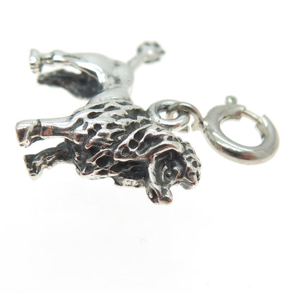 925 Sterling Silver Vintage Poodle Dog Spring Ring Lock Charm Pendant