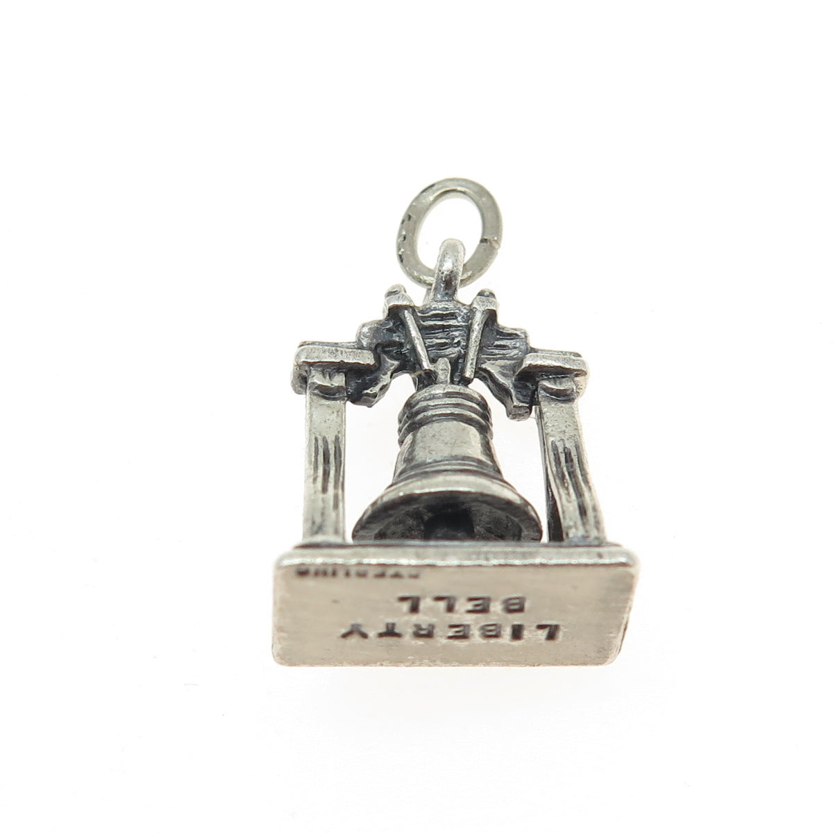 925 Sterling Silver Antique Art Deco Liberty Bell 3D Pendant