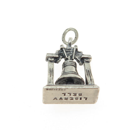 925 Sterling Silver Antique Art Deco Liberty Bell 3D Pendant
