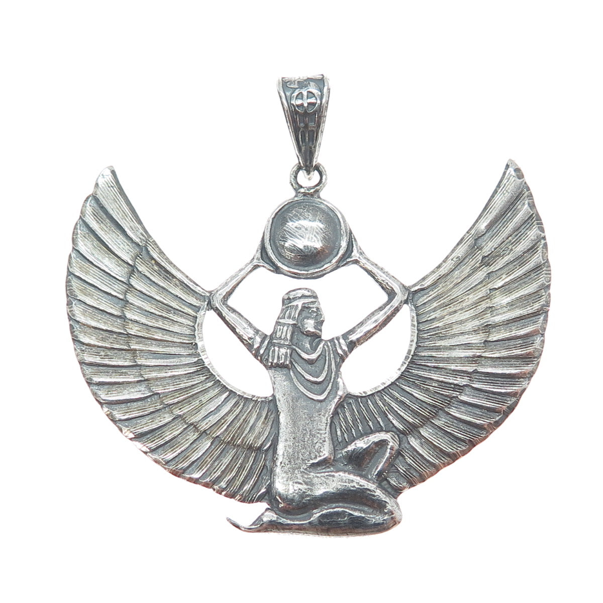 800 Silver Vintage Egyptian Goddess Isis Oxidized Charm Pendant