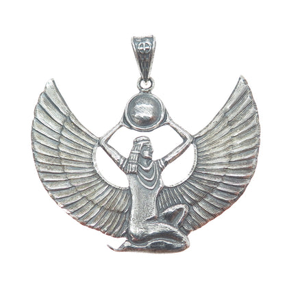 800 Silver Vintage Egyptian Goddess Isis Oxidized Charm Pendant