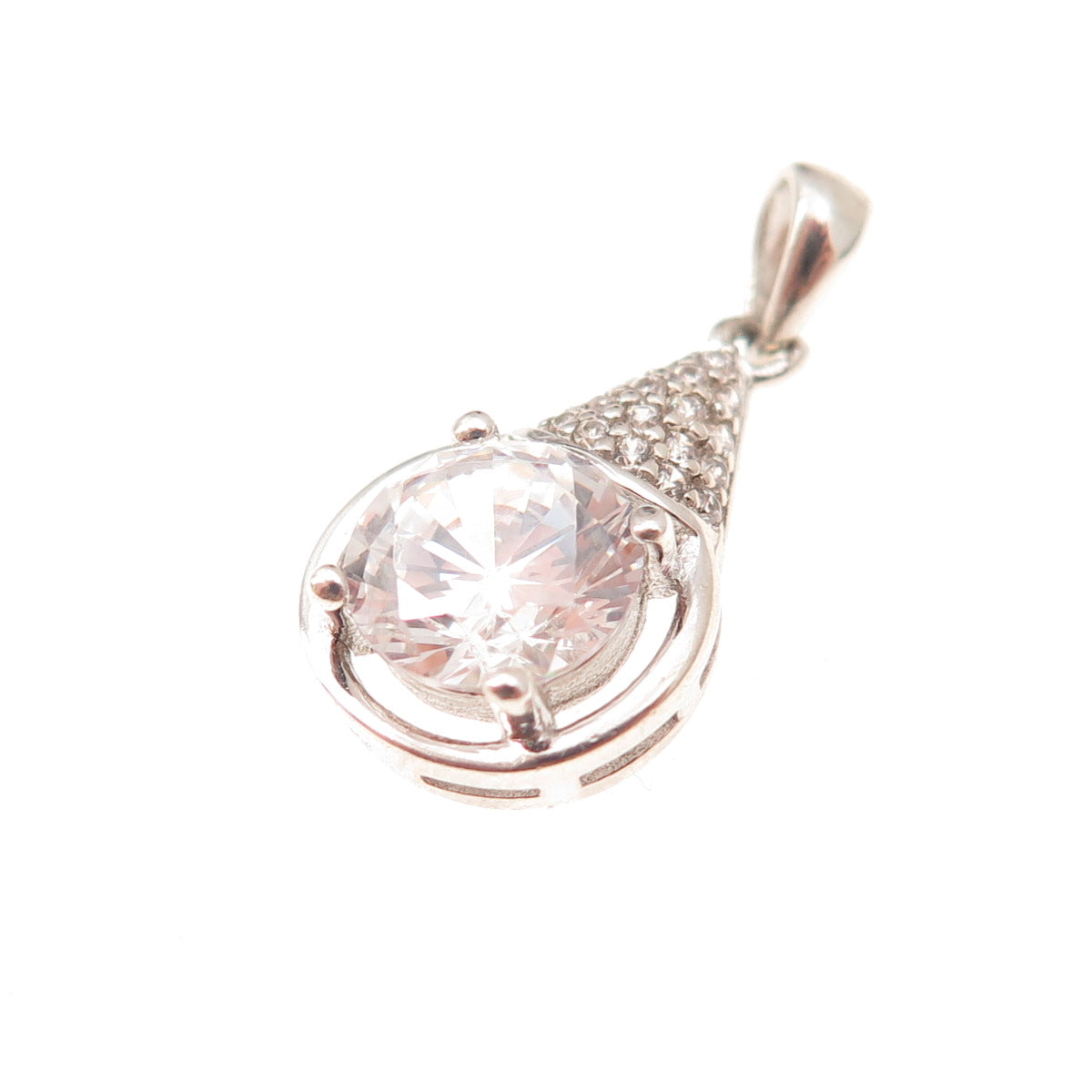 925 Sterling Silver Round-Cut C Z Teardrop Charm Pendant