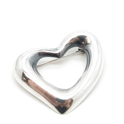 925 Sterling Silver Vintage Open Heart Pin Brooch