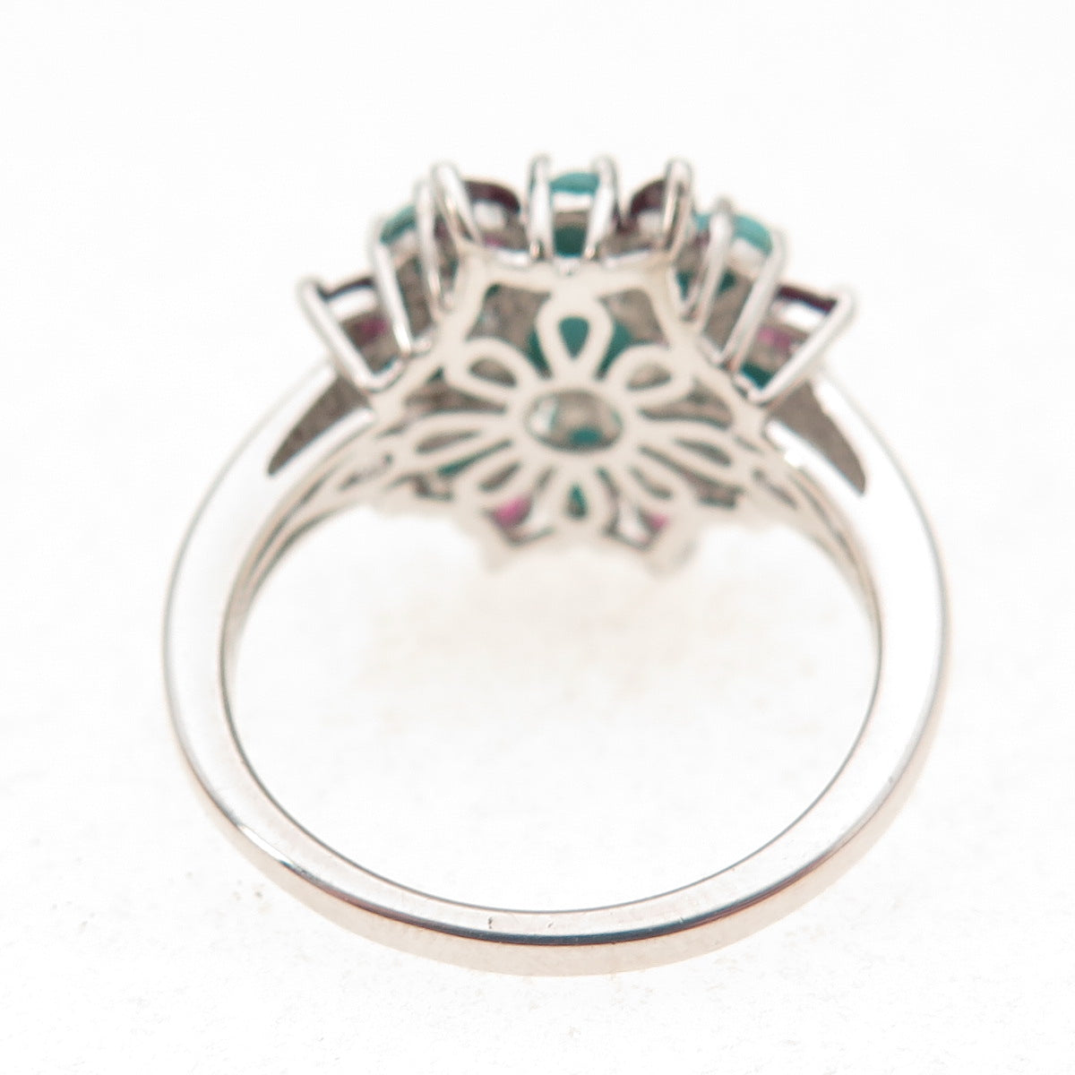925 Sterling Silver Real Sleeping Beauty Turquoise & Tourmaline Ring Size 8.25
