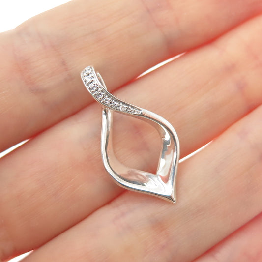 925 Sterling Silver Real Round-Cut Diamond Twisted Minimalist Charm Pendant